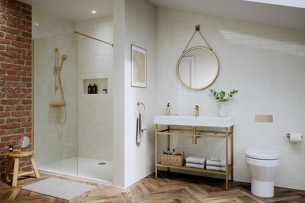Extravagant and affordable, this contemporary shower room has it all. Complete with Brushed Brass for a sophisticated touch for an altogether dream bathroom design Dream Bathroom | Capture glamour effortlessly in your home with this modern family bathroom design