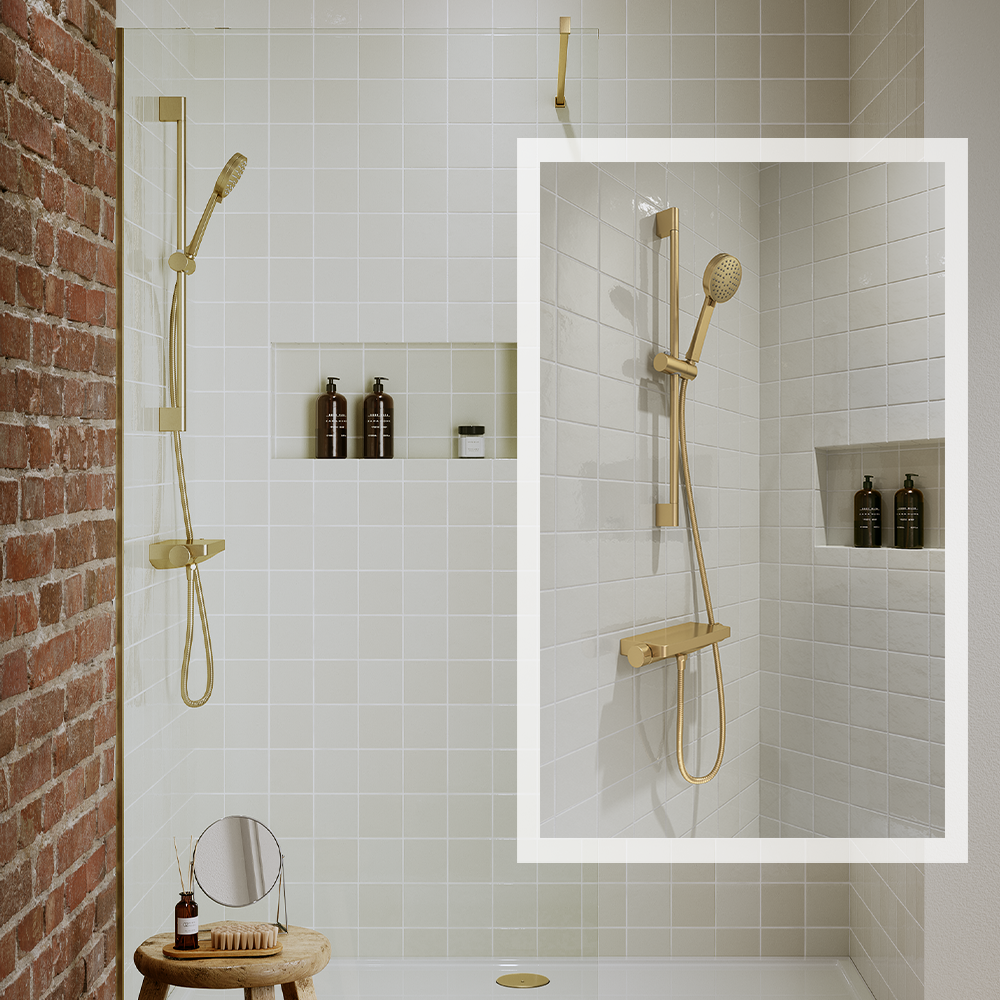 Gold Bathroom Accessories | Inspire a small modern bathroom idea to envy with Brushed Brass bathroom accessories