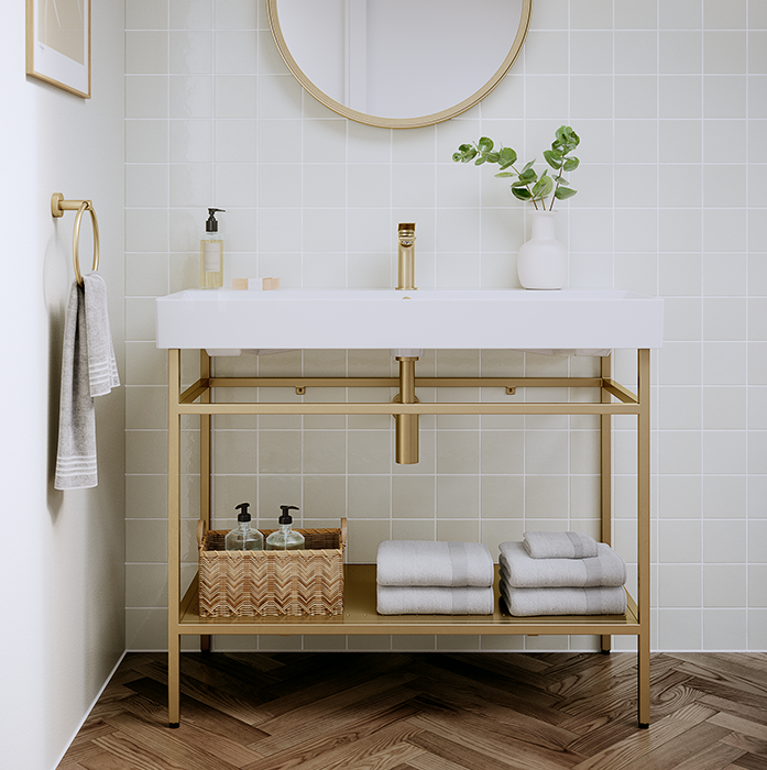 Gold bathroom accessories | Create the wow factor in your small modern bathroom idea with Brushed Brass accessories