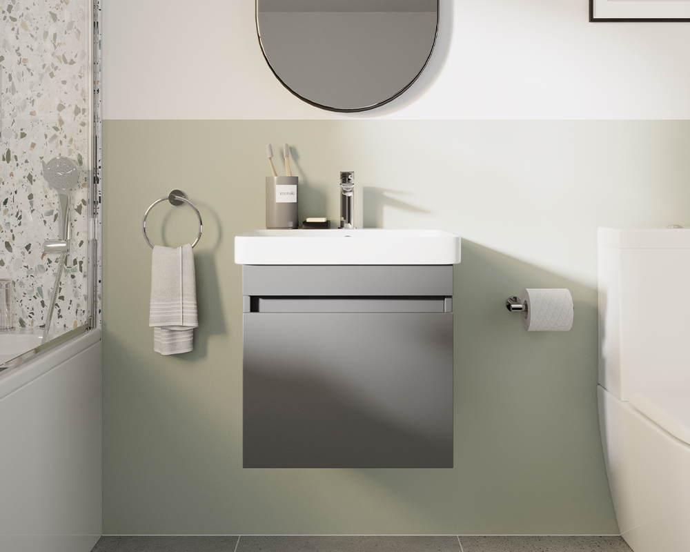 For a stylish and affordable bathroom design, introduce the Dalston furniture unit in a choice of trending bathroom colours Affordable Bathroom | Unwind with this contemporary bathroom idea for small bathrooms with Dalston furniture