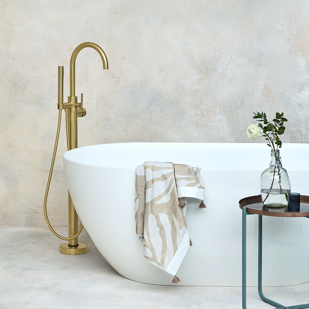 Gold Bathroom Accessories | Sleek and sophisticated, Brushed Brass accents are perfect for any contemporary bathroom suites
