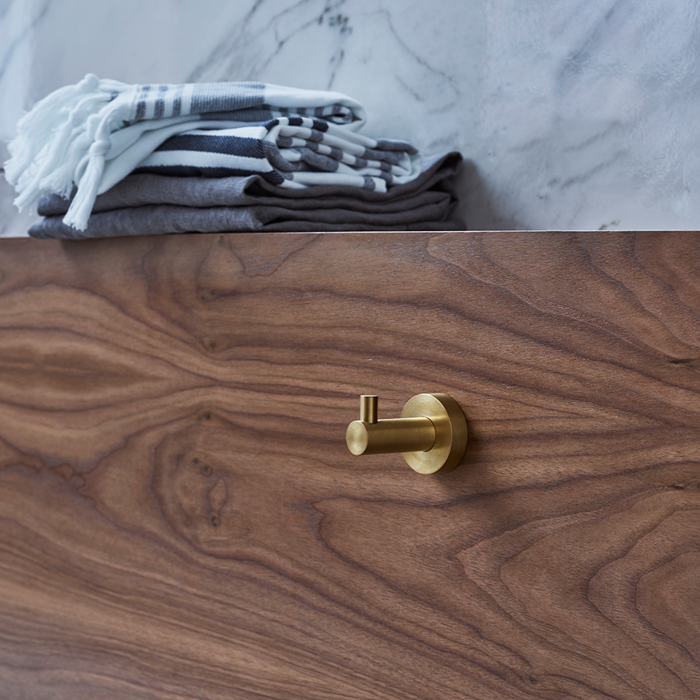 Gold Bathroom Accessories | Indulge in the luxurious look of Hoxton Brushed Brass accessories in your contemporary bathroom suite