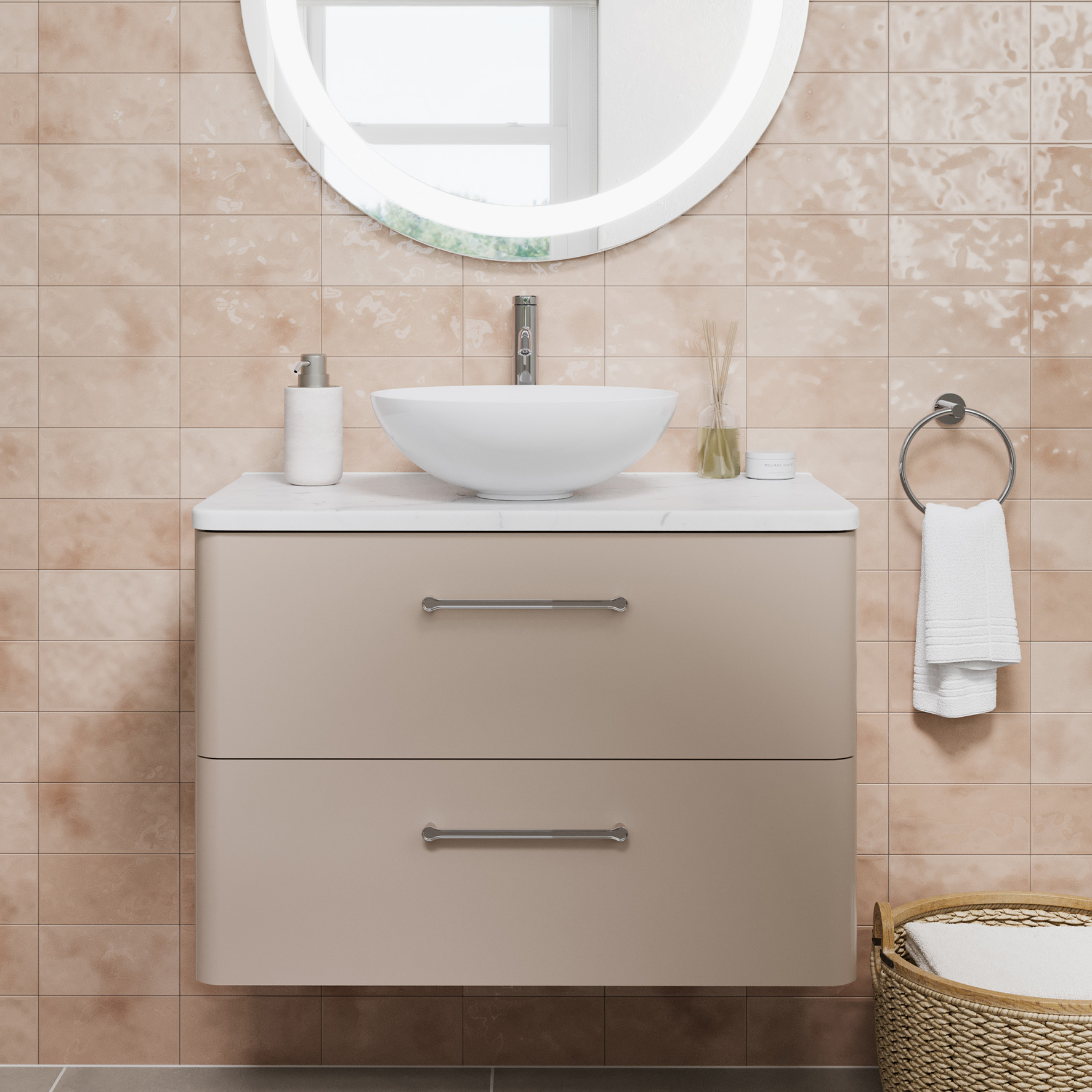 For an ultra-modern bathroom design, choose a countertop basin and worktop solution. Elevate your modern bathroom design with a sleek countertop basin.